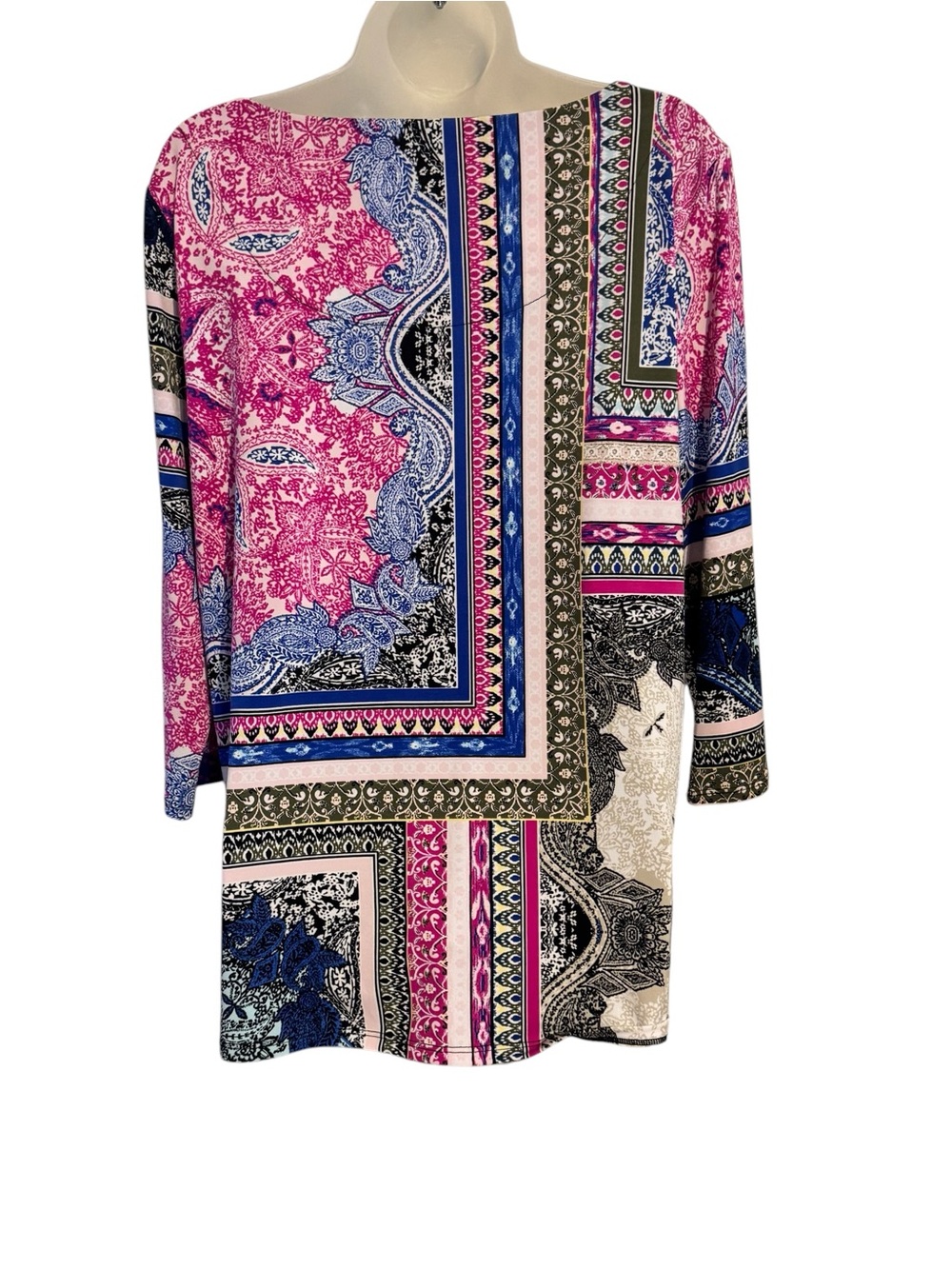 JM Collection Pink Blue Top w/Neckline Detail MEDIUM #I - Picture 4 of 7
